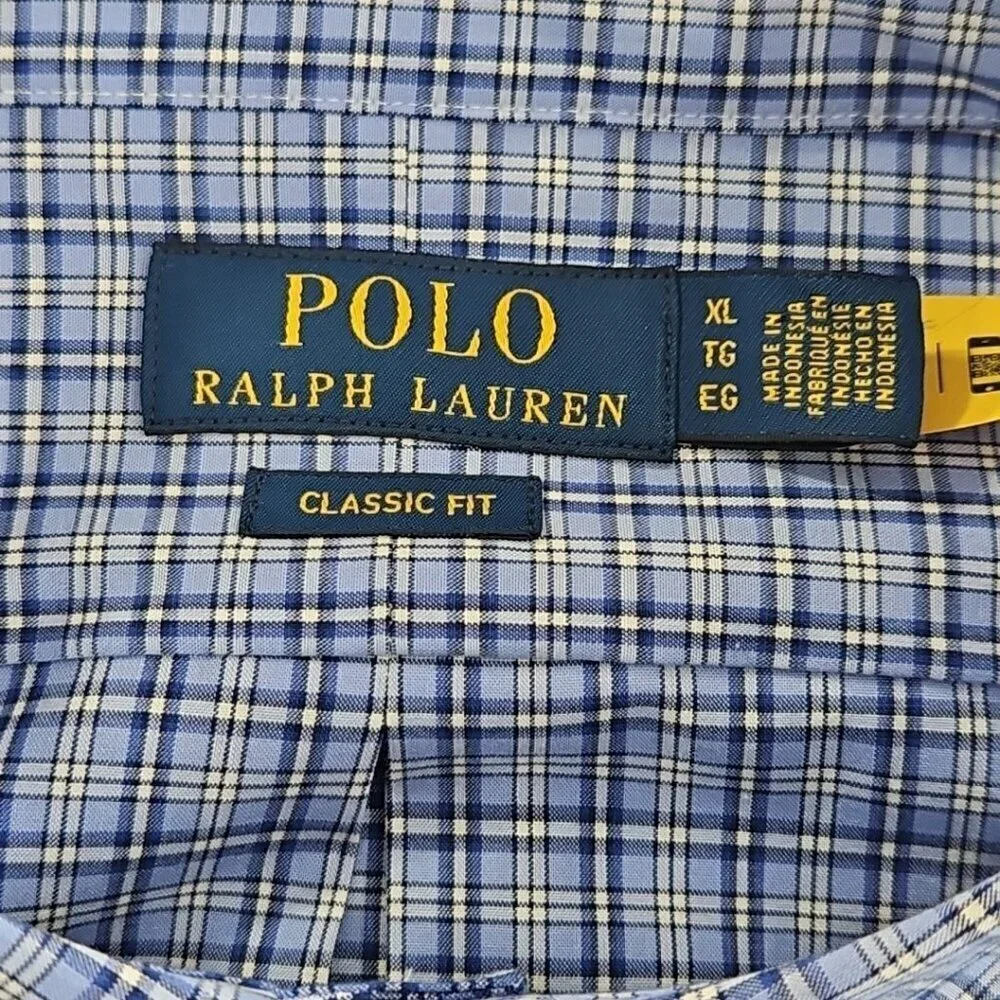 Polo Ralph Lauren Performance Shirt Men's XL Blue Plaid‎ Classic Fit Wicking NEW